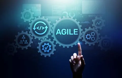 Agile development methodology concept on virtual screen. Technology concept. Foto stock