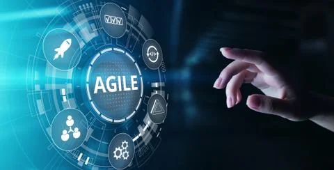 Agile development methodology concept on virtual screen. Technology concept. Foto stock
