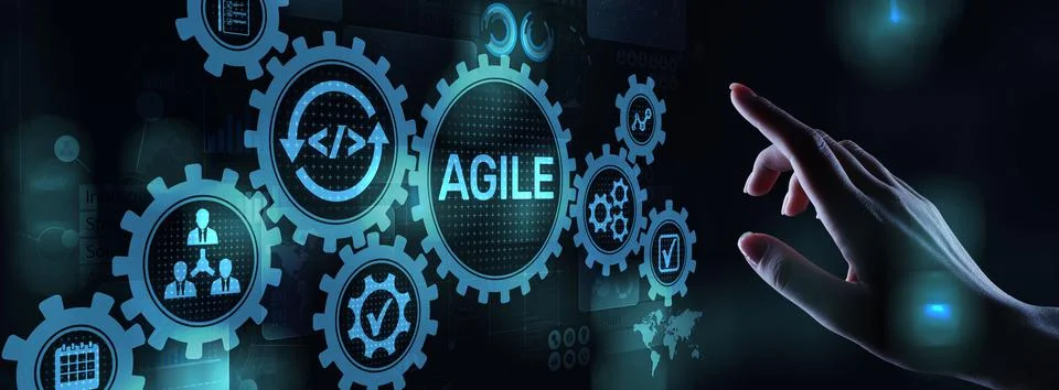 Agile development methodology concept on virtual screen. Technology concept Foto stock