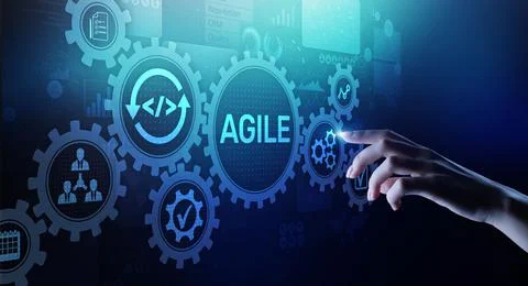 Agile development methodology concept on virtual screen. Technology concept. Stock Photos