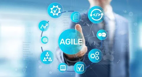 Agile development methodology concept on virtual screen. Technology concept. Stock Photos