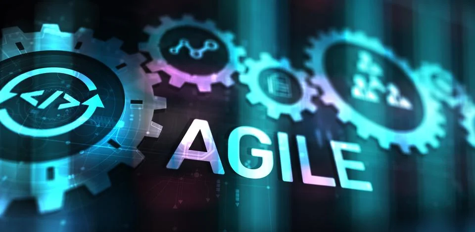 Agile development methodology concept on virtual screen. Technology concept. 写真素材