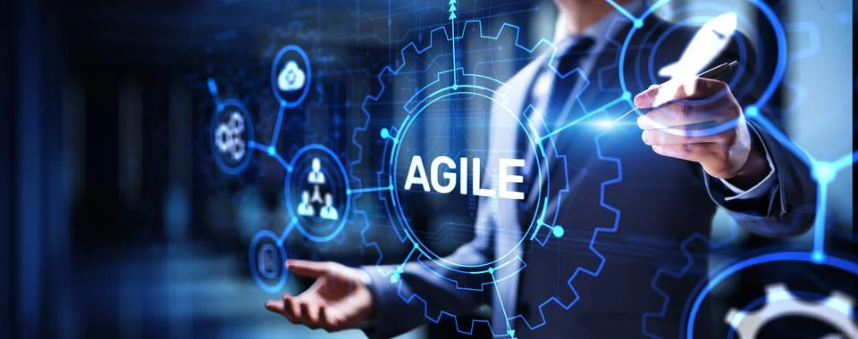Agile development methodology concept on virtual screen. Technology concept. Foto stock
