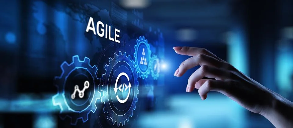 Agile development methodology concept on virtual screen. Technology concept. Foto stock
