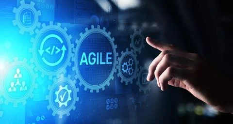 Agile development methodology concept on virtual screen. Technology concept. Stock Photos