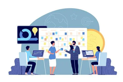 Agile development project. Business management, brainstorm and task board Stock Illustration