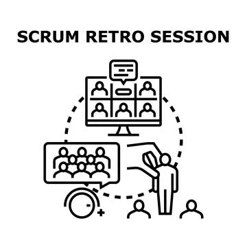 Agile development team conducting remote retrospective session イラスト素材
