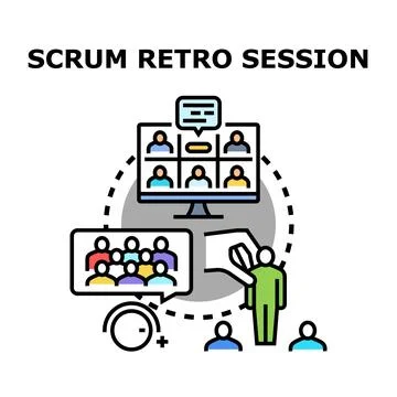Agile development team conducting remote retrospective session Stock Illustration