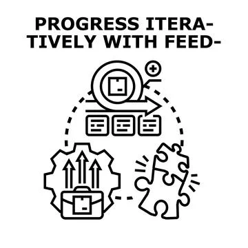 Agile development team working on project progress feedback loop 库存插图