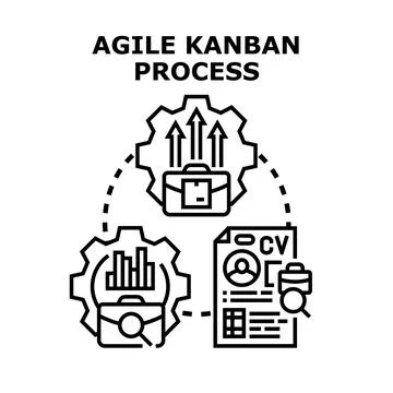 Agile kanban process workflow and development illustration Stock Illustration