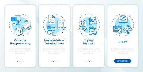 Agile management methodologies blue onboarding mobile app screen Illustrazione stock