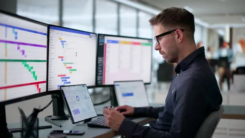 Agile Manager Writing On Digital Planner Stock Footage 340397584