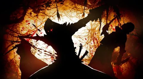 The agile nimble killer breaks through the ranks of the bandits, inflicting f 스톡 일러스트