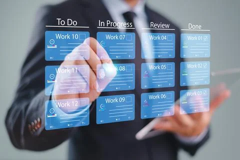 Agile project management, software integration development. Kanban or scrum m Foto stock