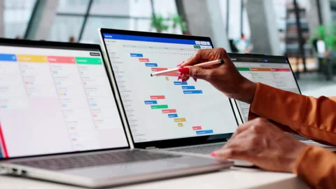 Agile Project Manager Plans Tasks Using Kanban Board Video stock 337644022