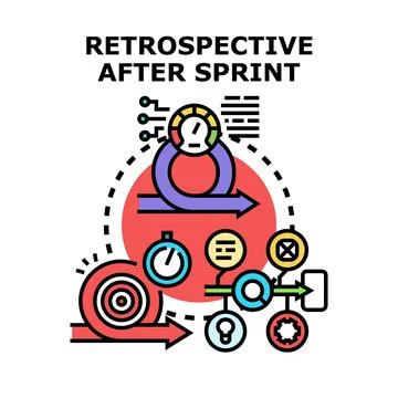 Agile retrospective process analyzing project development cycle イラスト素材