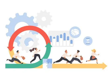 Agile scrum methodology, project management and organization by running tiny Stock Illustration