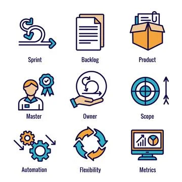 Agile Scrum Process, development icon set Stock Illustration