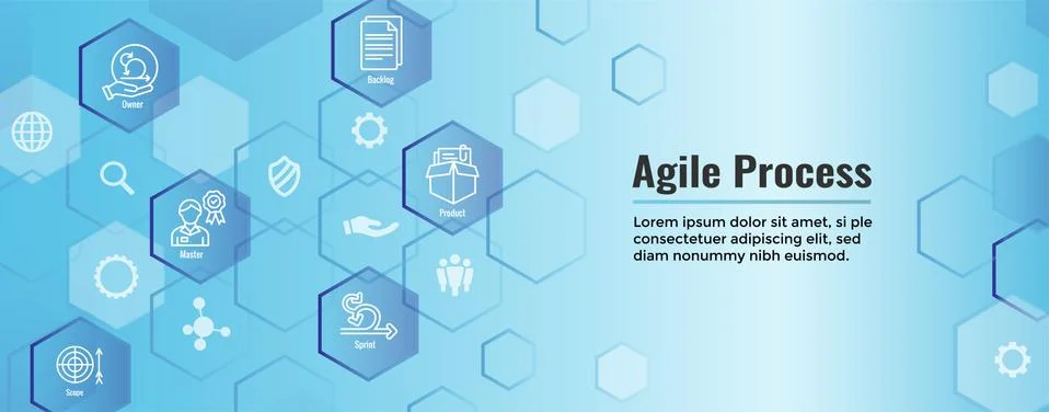 Agile Scrum Process, development icon set web header banner Stock Illustration