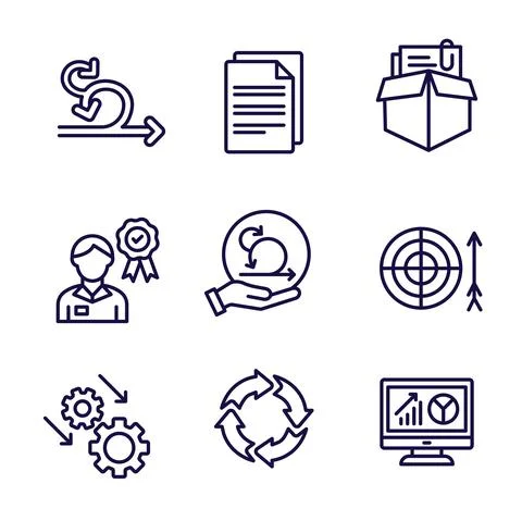 Agile Scrum Process, development icon set Stock Illustration