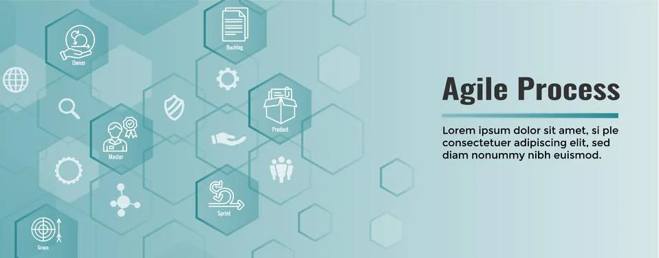 Agile Scrum Process, development icon set web header banner Stock Illustration