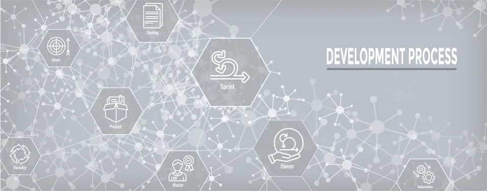 Agile Scrum Process, development icon set web header banner Stock Illustration
