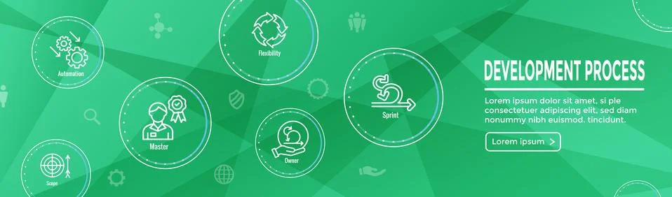 Agile Scrum Process, development icon set web header banner Stock Illustration