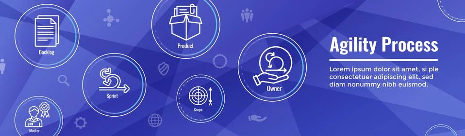 Agile Scrum Process, development icon set web header banner Stock Illustration