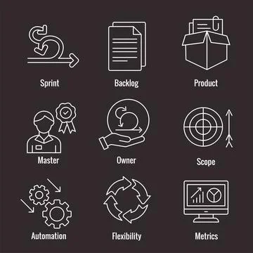 Agile Scrum Process, development icon set Stock Illustration