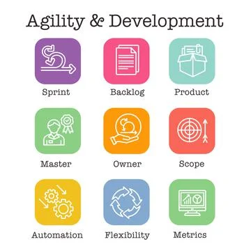 Agile Scrum Process, development icon set イラスト素材