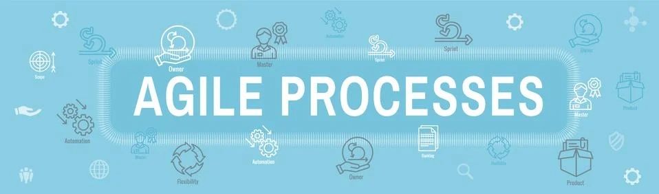 Agile Scrum Process, development icon set web header banner Stock Illustration
