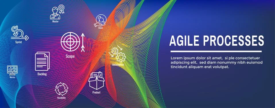 Agile Scrum Process, development icon set web header banner Stock Illustration