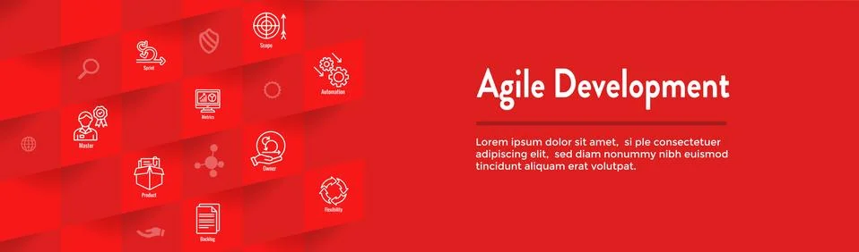 Agile Scrum Process, development icon set web header banner Stock Illustration