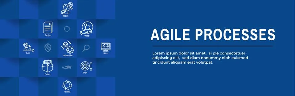 Agile Scrum Process, development icon set web header banner Stock Illustration
