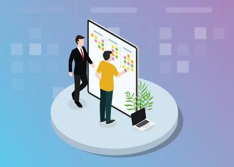 Agile scrum team development with sticky notes on the board vector イラスト素材