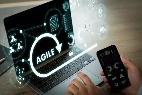 Agile software development Business developer using computer Foto stock