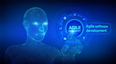 Agile software development methodology concept on virtual screen. Digital tec Stock Illustration