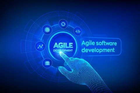 Agile software development methodology concept on virtual screen. Digital tec Stock Illustration