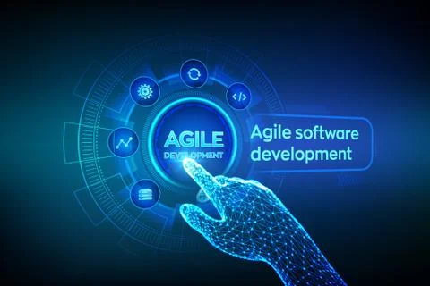 Agile software development methodology concept on virtual screen. Digital tec Stock Illustration