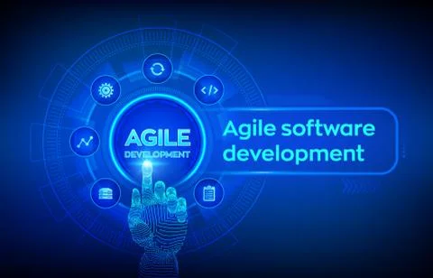 Agile software development methodology concept on virtual screen. Digital tec Stock Illustration