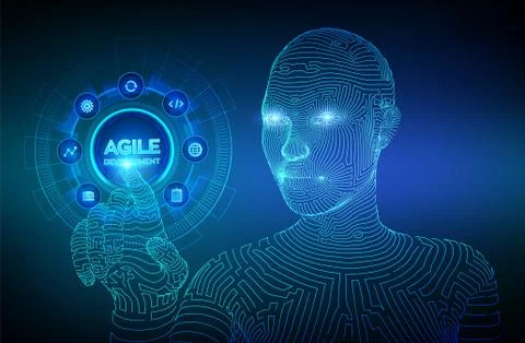 Agile software development methodology concept on virtual screen. Digital tec Stock Illustration