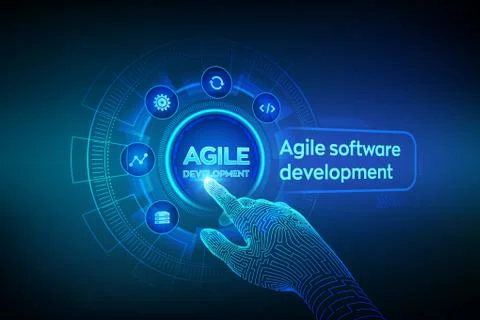 Agile software development methodology concept on virtual screen. Digital tec Stock Illustration