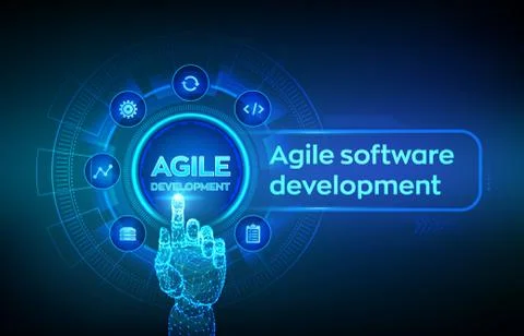 Agile software development methodology concept on virtual screen. Digital tec Stock Illustration