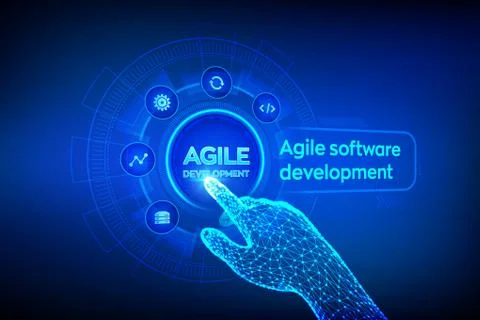 Agile software development methodology concept on virtual screen. Digital tec Stock Illustration