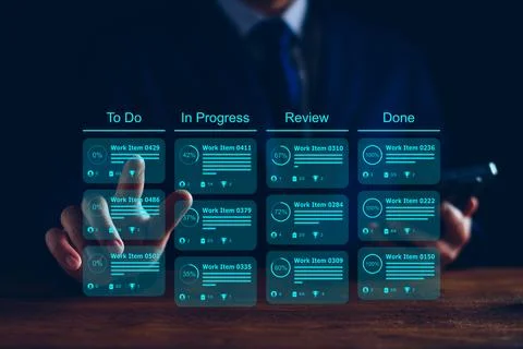 Agile software development or project management using kanban or scrum method Stockfoto's