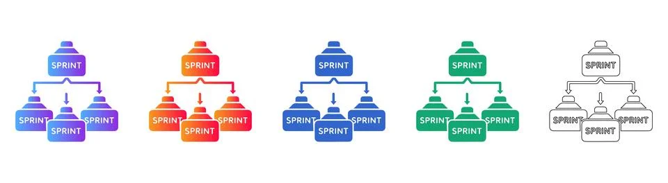 Agile Sprint Hierarchy Flowchart Set Stock Illustration