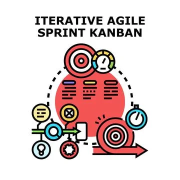 Agile sprint kanban methodology developing product workflow Illustrazione stock