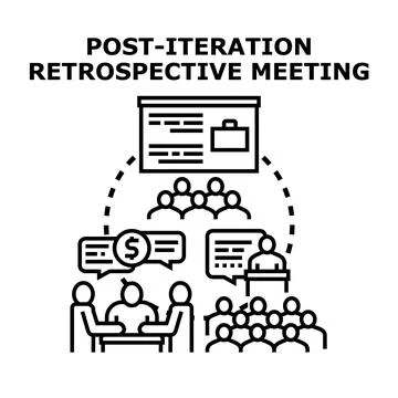 Agile team performing post iteration retrospective meeting Stock Illustration