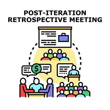 Agile team performing post iteration retrospective meeting Stock Illustration