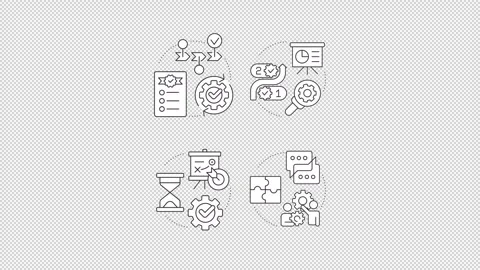 Agile team project management line concept icons animation set Stock Footage 340577138